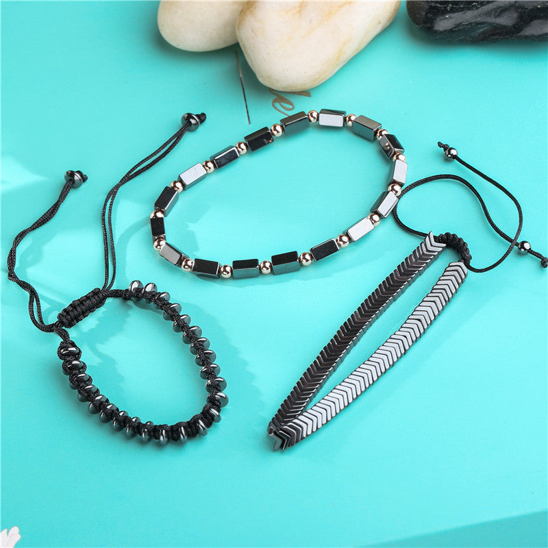 Black Iron Stone Flying Saucer Woven Three set of Bracelet
