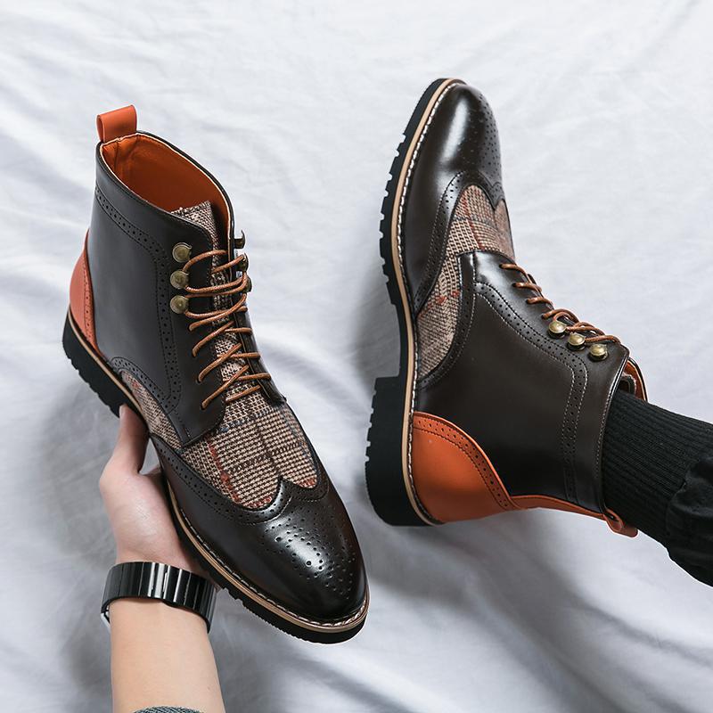 Men's Brogue Vintage Leather Boots British Trend