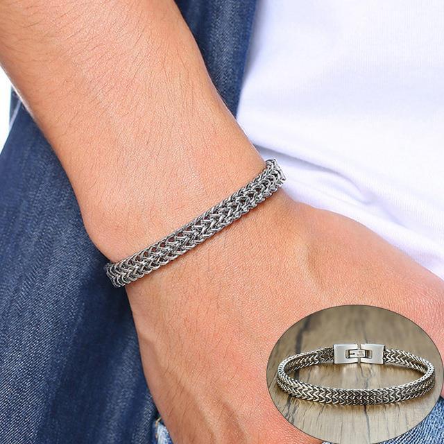 Vnox Vintage Cool Double Curb Chain Bracelet