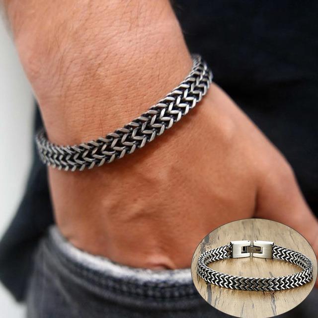 Vnox Vintage Cool Double Curb Chain Bracelet