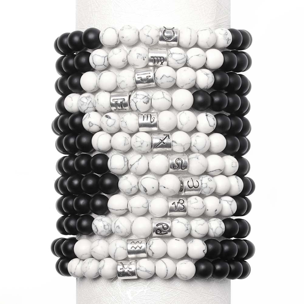 Frosted Black Agate White Turquoise Couple Bracelet