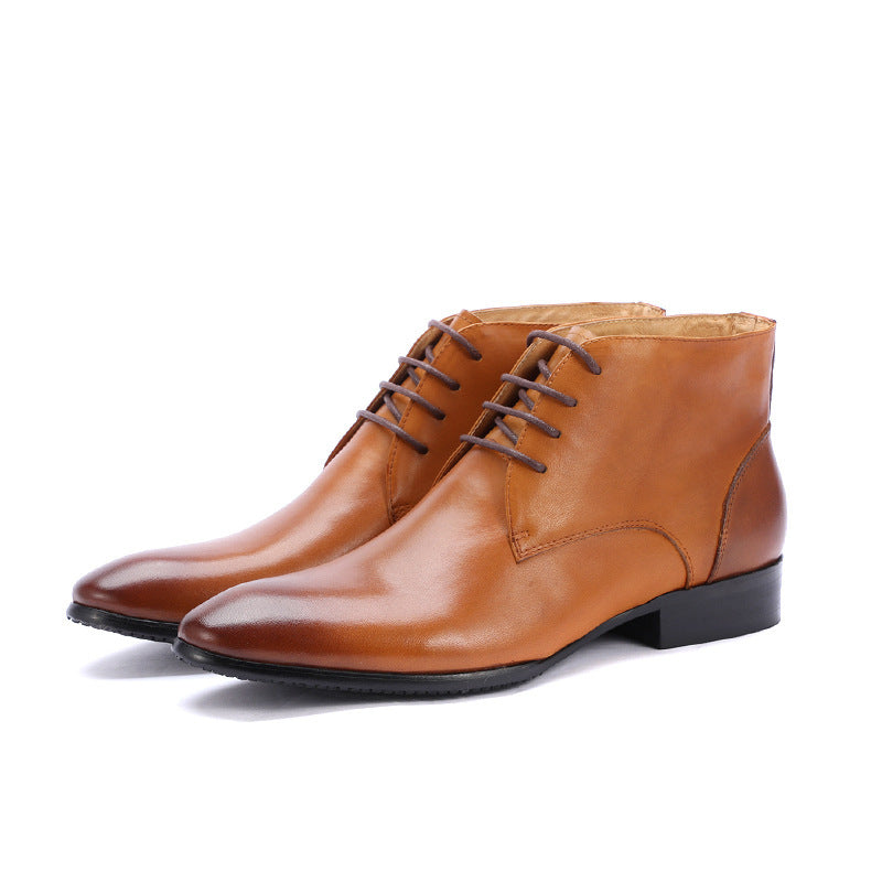 High-top Leather Men's Shoes Pointed Toe Business Formal Wear British Martin Boots