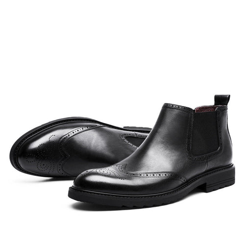 Autumn And Winter Leather Martin Boots Men's Block Carving