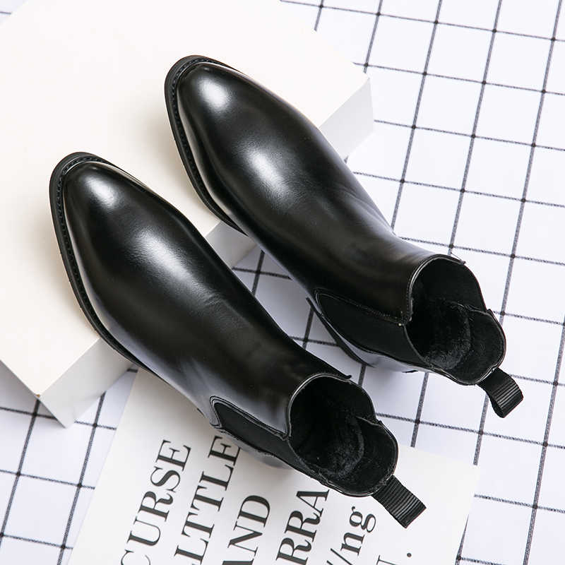 High-top Leather Shoes Men's Pointed Chelsea Booties