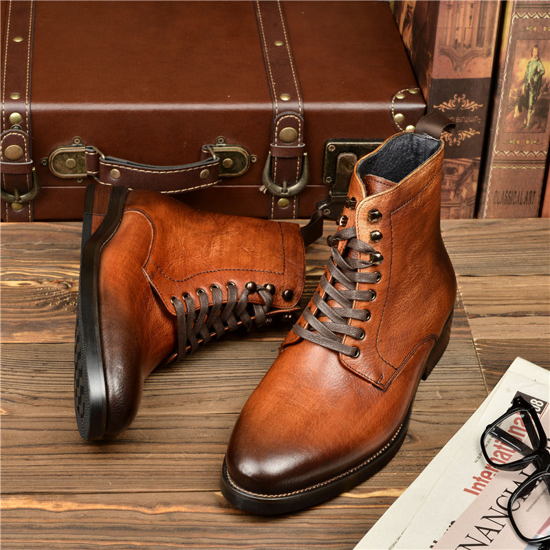 Soft Top Cowhide High Top Boots For Men