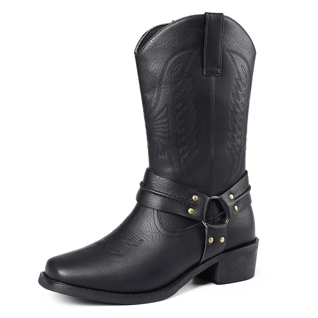 Men's Casual High Heel Leather Boots Large Size Simple Retro