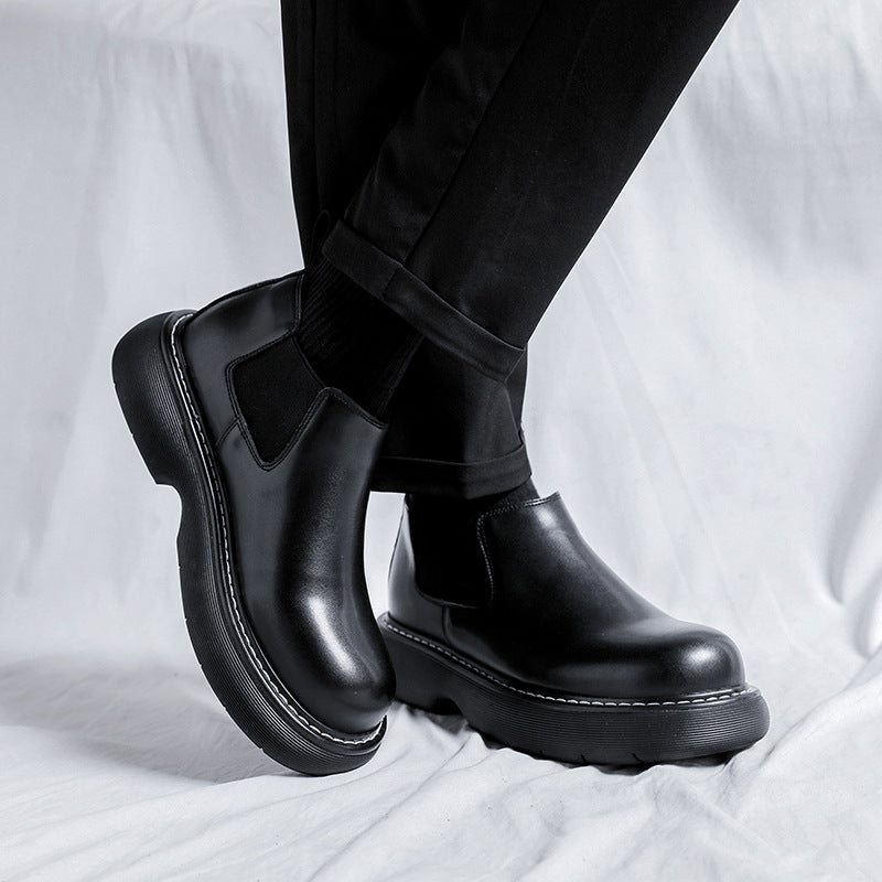 Martin Boots Black And Round Thick-soled Men