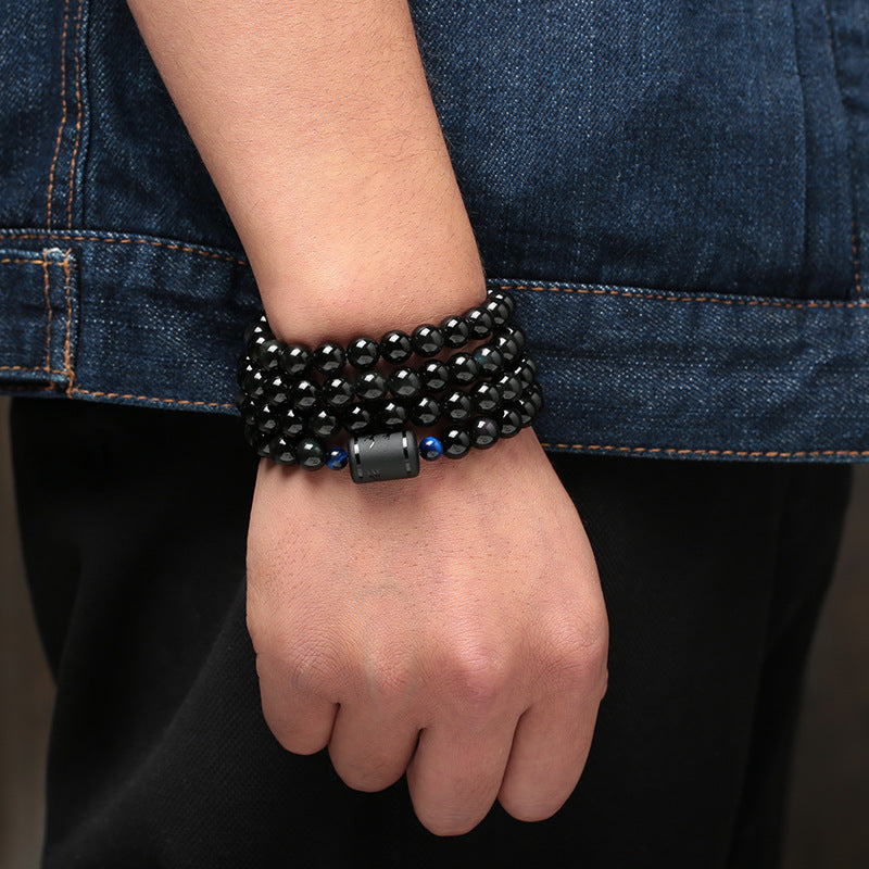 Natural crystal Obsidian couple bracelet