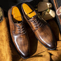 Men's Leather Shoes Breathable Lace Up Hand-rub Color