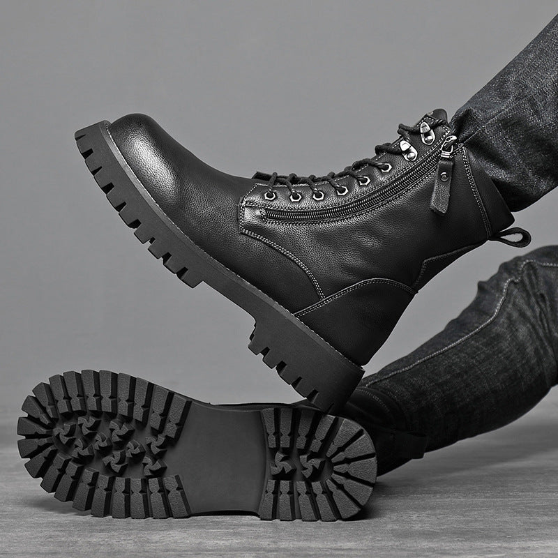 Worker Boot High Top British Style Thick Bottom Fleece-lined boots
