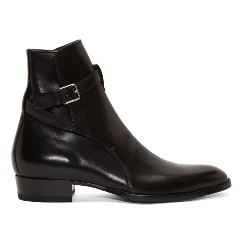 Pointed-toe Authentic Leather British Buckle Martin Boots Men's Fashion