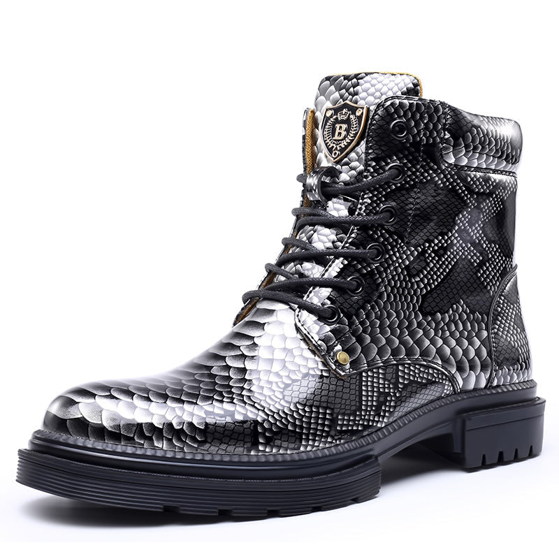 Men's Snake Pattern Color Changing Martin Shoes