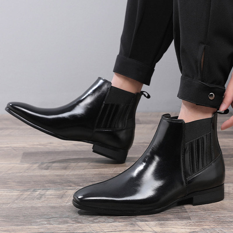 British Style Square Heel Business Formal Leather Shoes