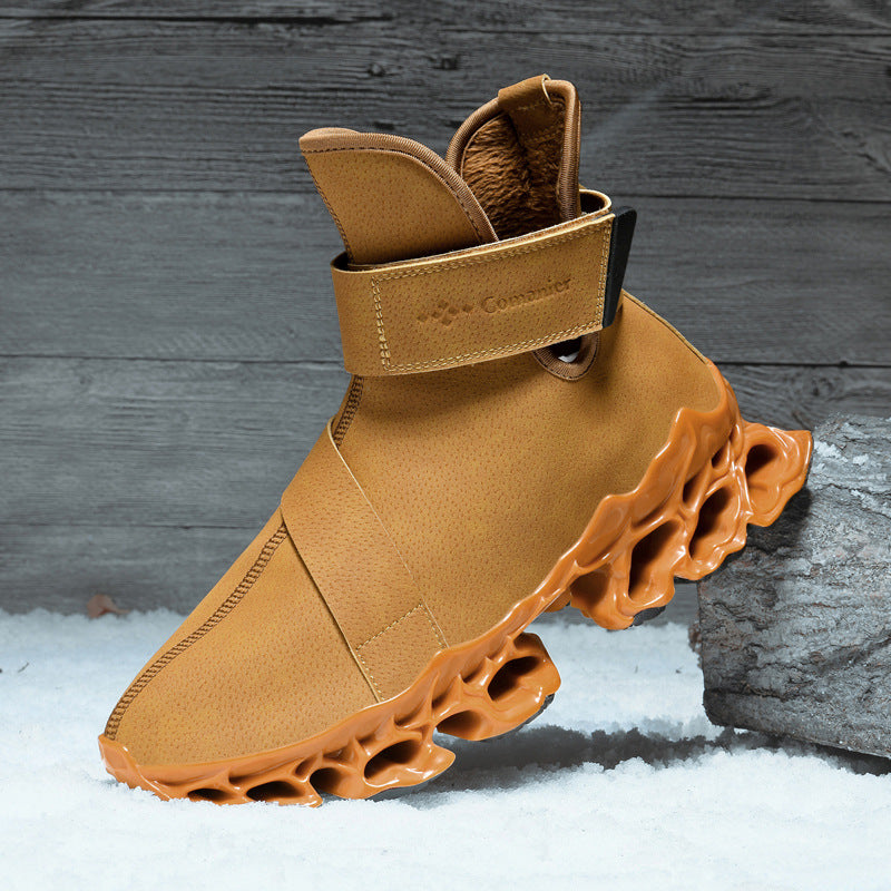 High-top With Velvet Microfiber Men's Leather Worker Boot