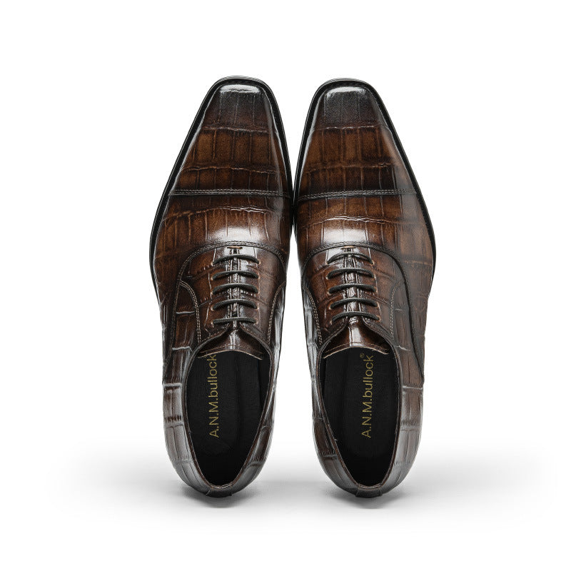 Formal Business First Layer Cowhide Hand Colored Embossed Men's Shoes