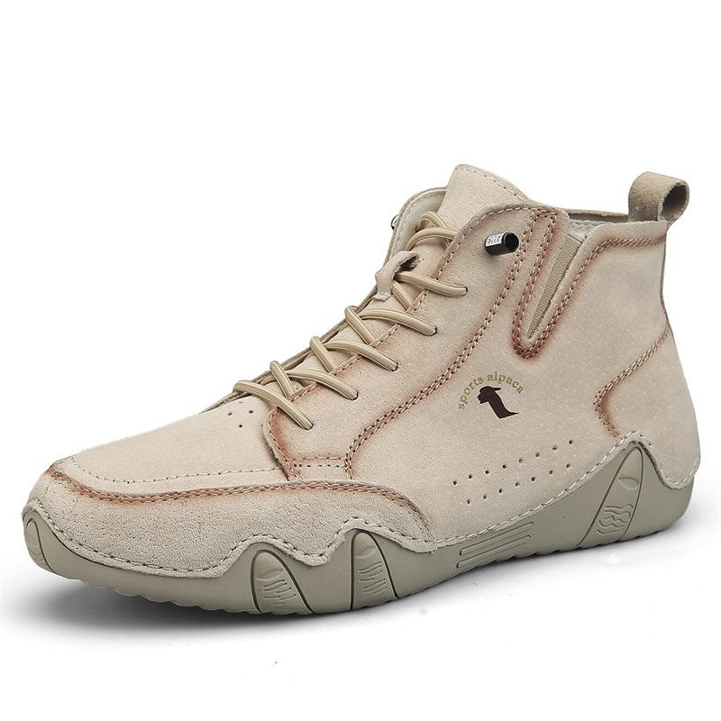 Men's Simple Printed Genuine Leather Working Wear Ankle Boots