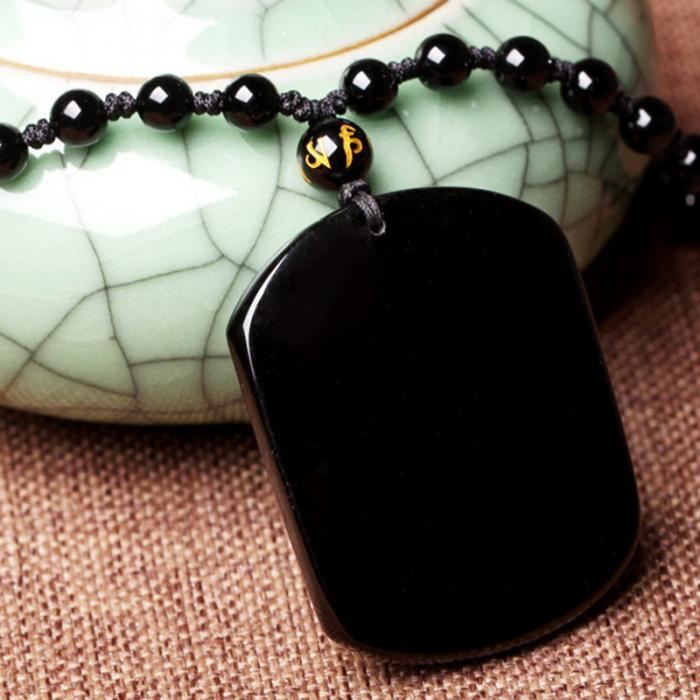 New Obsidian Carving Wolf Head Amulet Pendant Necklace