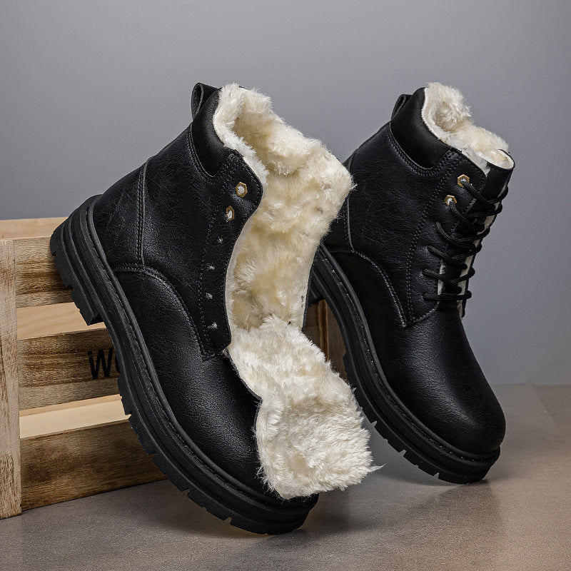 Mens Warm Winter Western Cowboy Boots With Thick Sole In A Retro Style