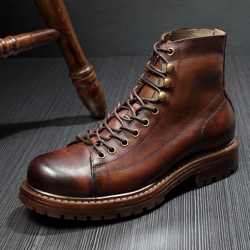 Martin Boots Men's Leather Shoes High-top Retro Plus Velvet Leather  Thick-soled Soft Leather