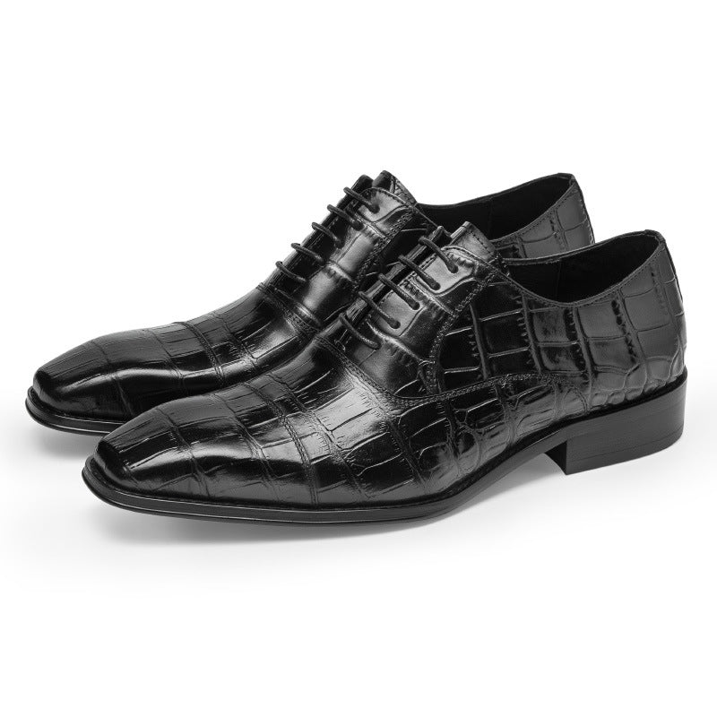 Formal Business First Layer Cowhide Hand Colored Embossed Men's Shoes