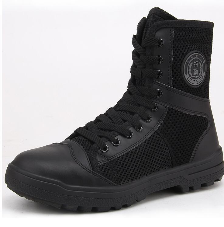 Black Training Boots Breathable Mesh Shock Absorption Security Shoes