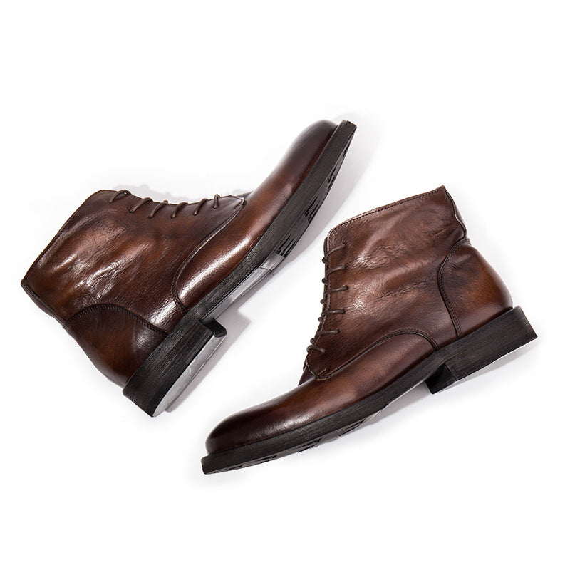 Trendy Workwear Boots All-match First Layer Cowhide Retro
