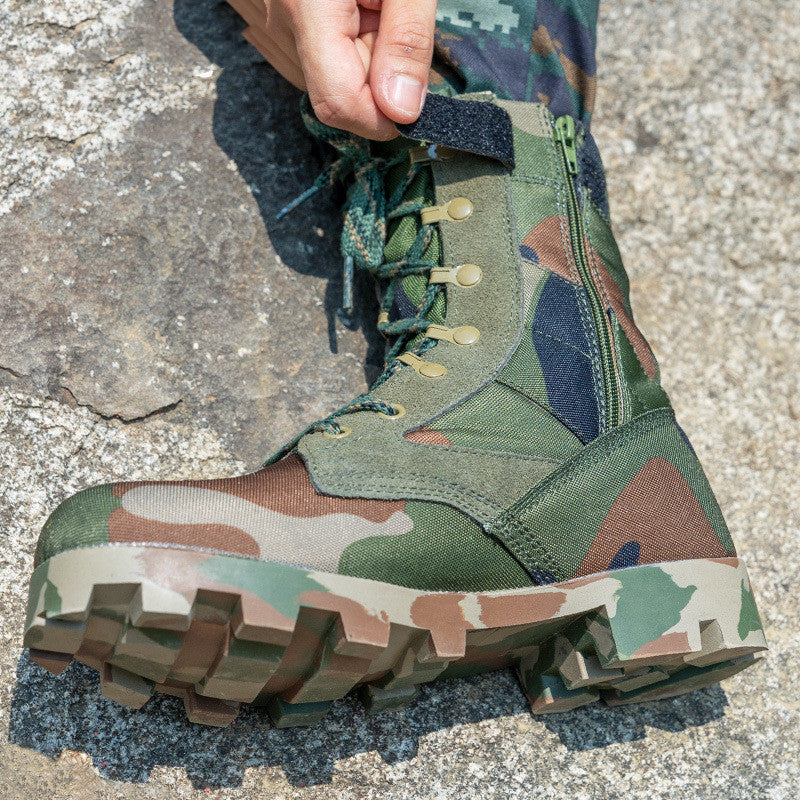 Spring High-top Breathable Zipper Army Fan Combat Boots Outdoor Combat