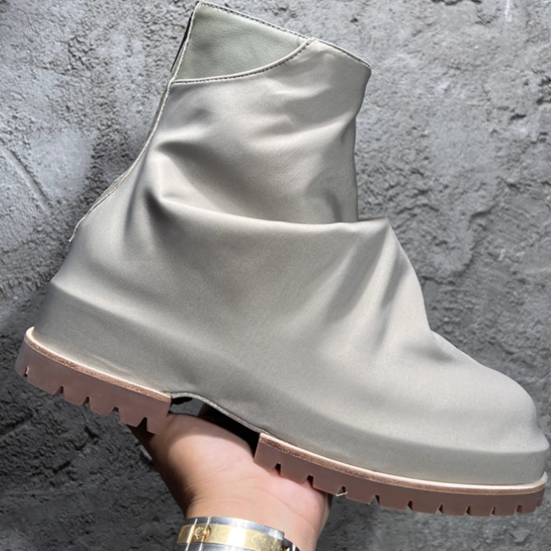 Zip Platform Men's High-top Pleated Leather Knight Boots