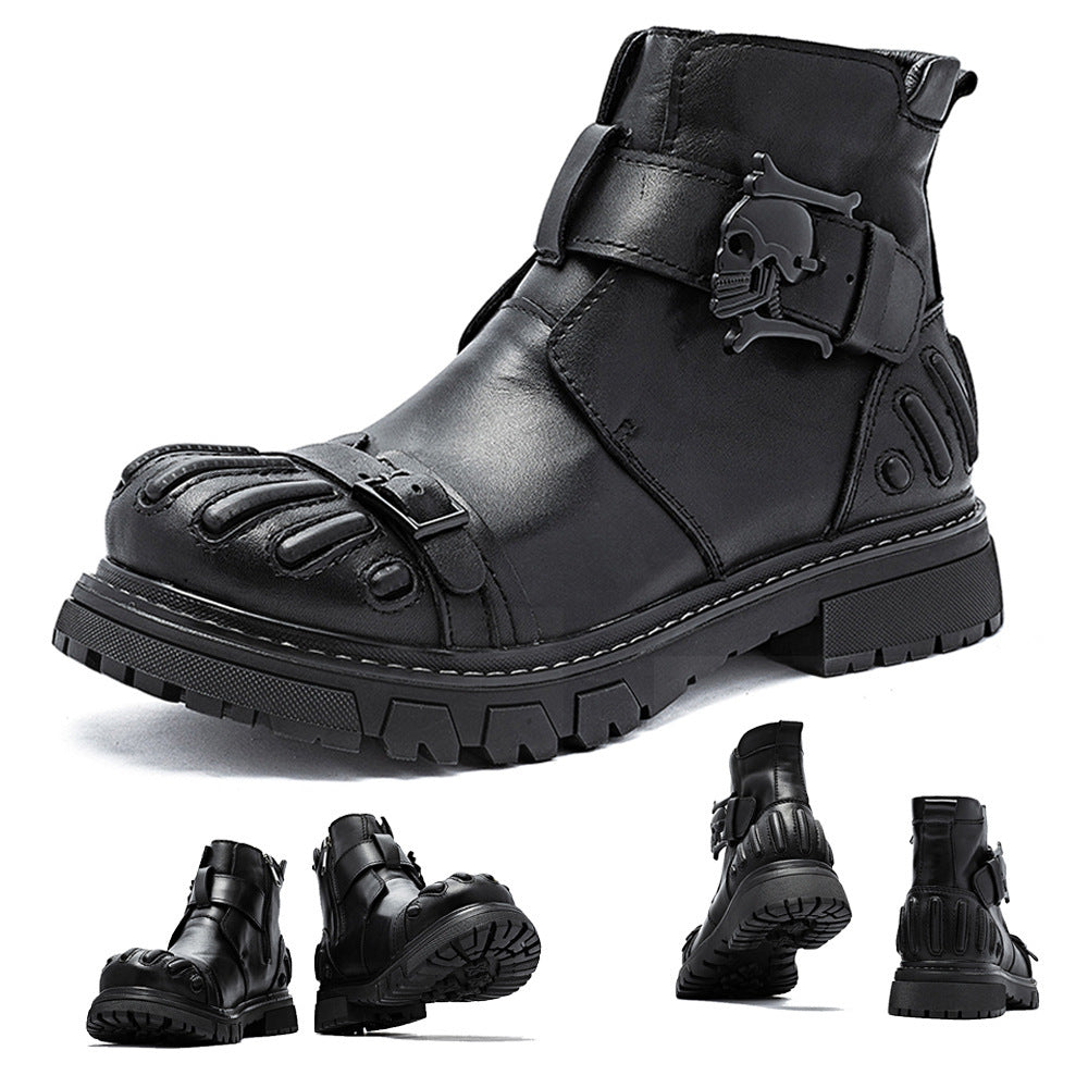 Men Punk Rock Tooling Machinery Car Boots Lace-up Big Head Leather Shoes