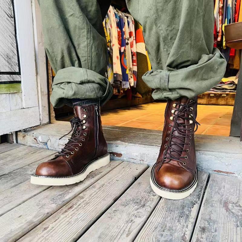 British Style Plus Velvet Leather Mid-top High-top Leather Boots