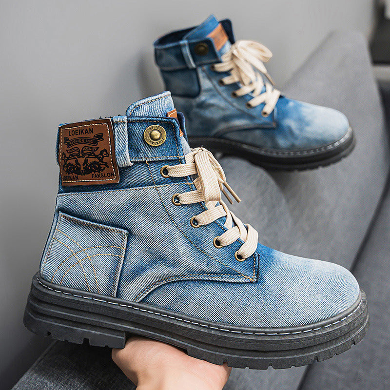 Plus Size Men's Mid-top Denim Casual All-matching Work Clothes Martin Boots