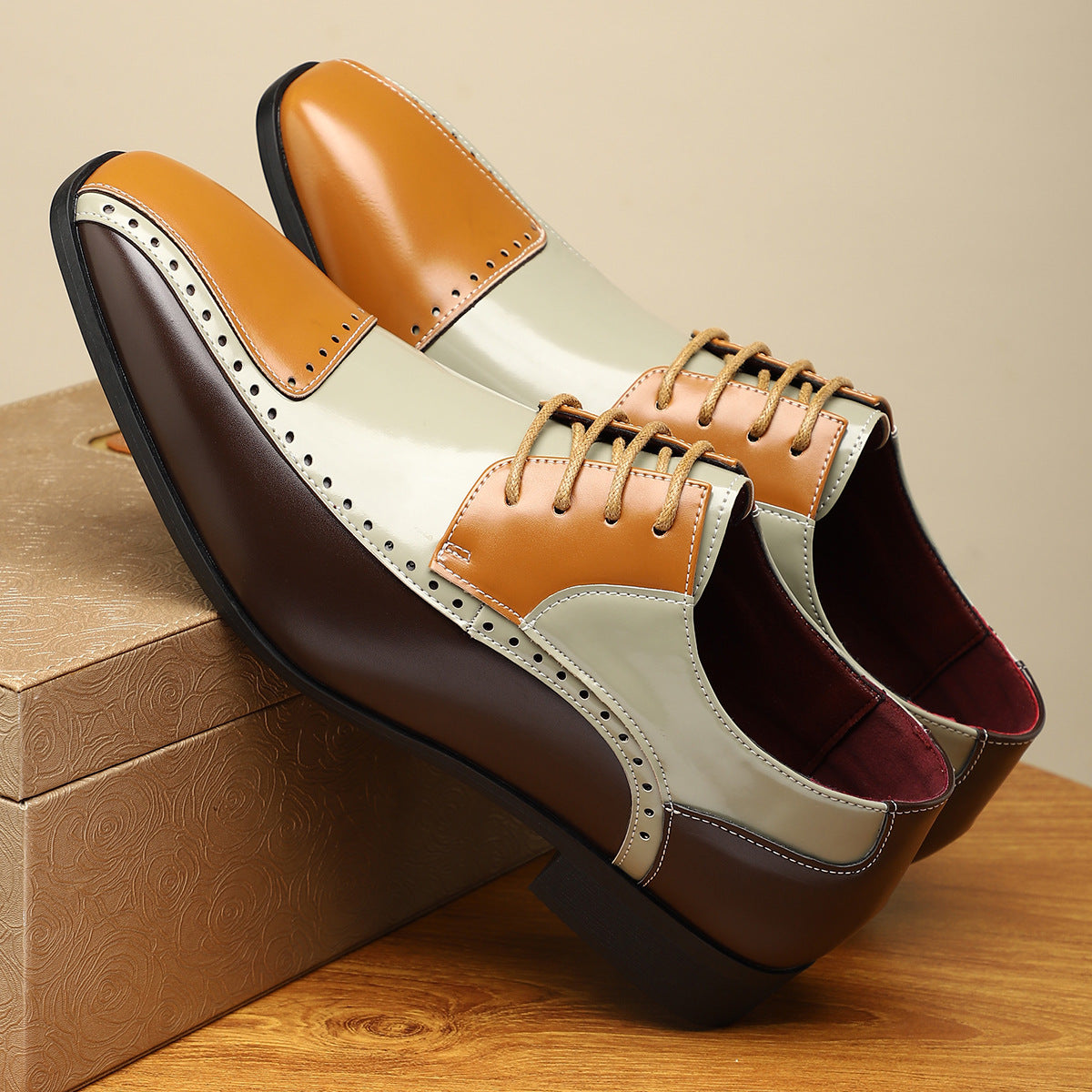 Men's Trendy Non-slip Breathable Leather Shoes Color Matching Business