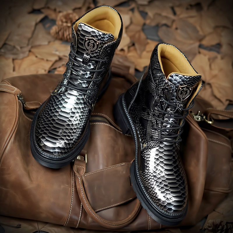 Men's Snake Pattern Color Changing Martin Shoes