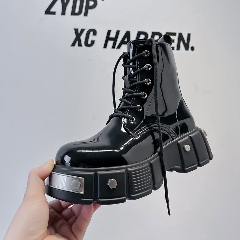 Men's Chunky Heel Platform Round Head Lace-up Martin Boots