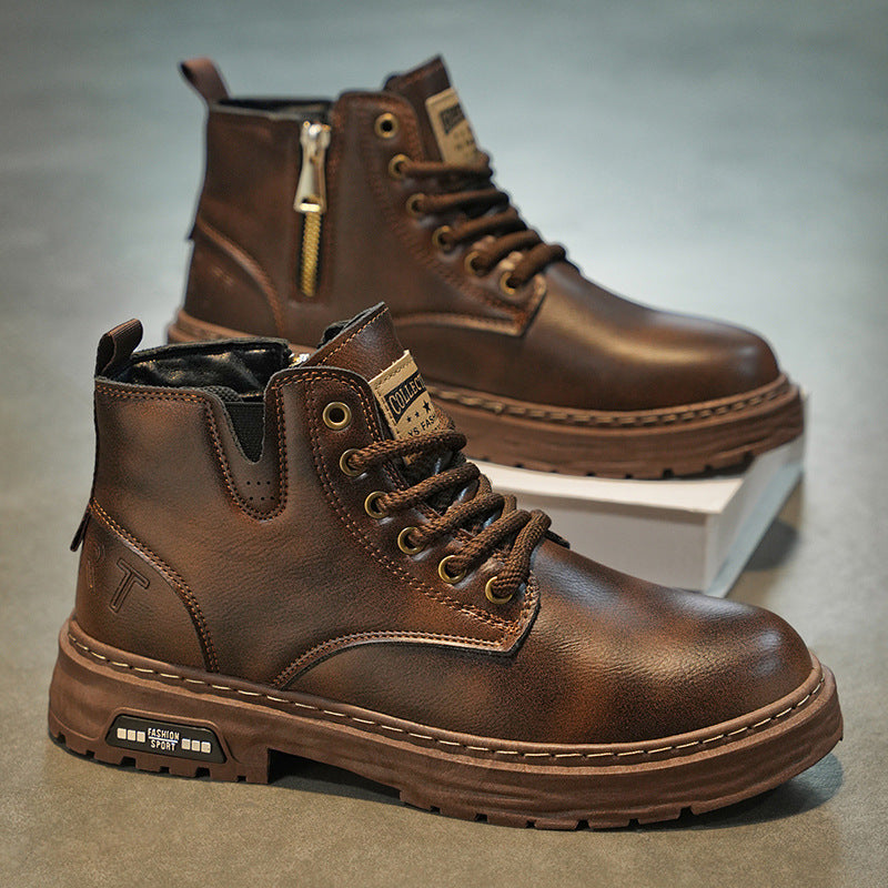 Autumn Leisure Leather Waterproof Retro British Style Men's Plus Size Martin Boots