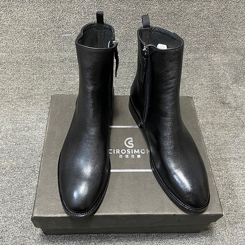 British Light Gray Zipper Men's Boots