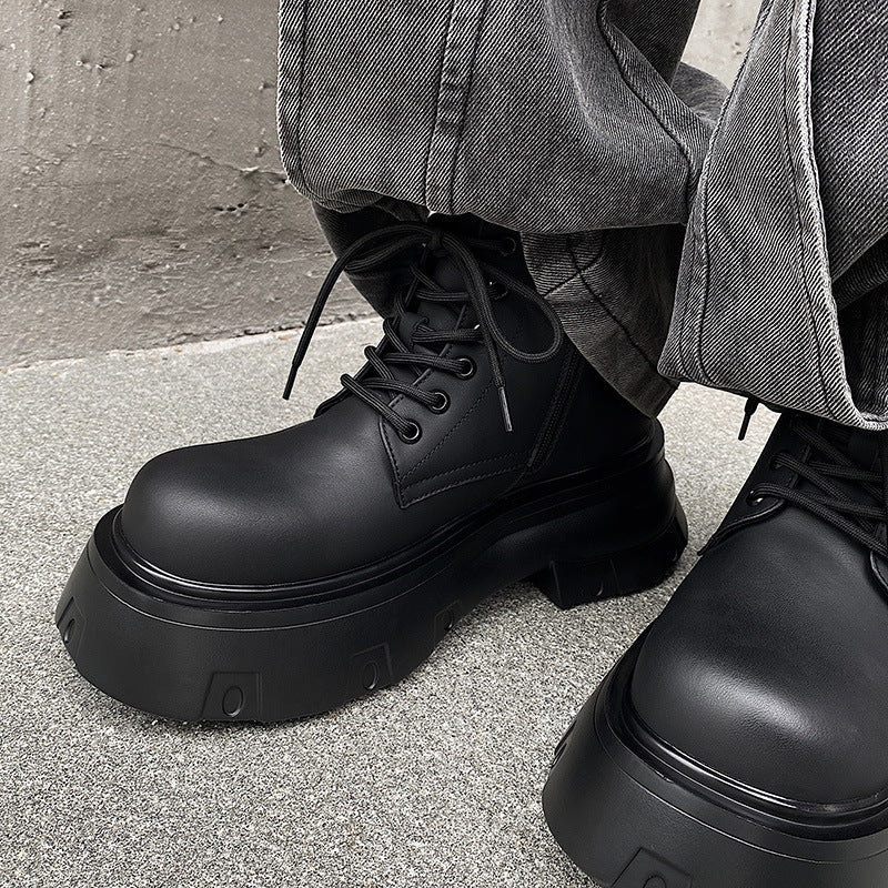 Black Platform Height Increasing Casual Martin Boots