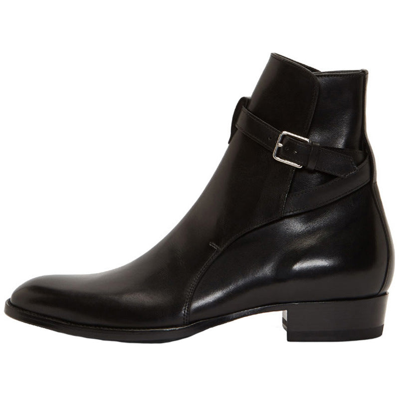 Pointed-toe Authentic Leather British Buckle Martin Boots Men's Fashion