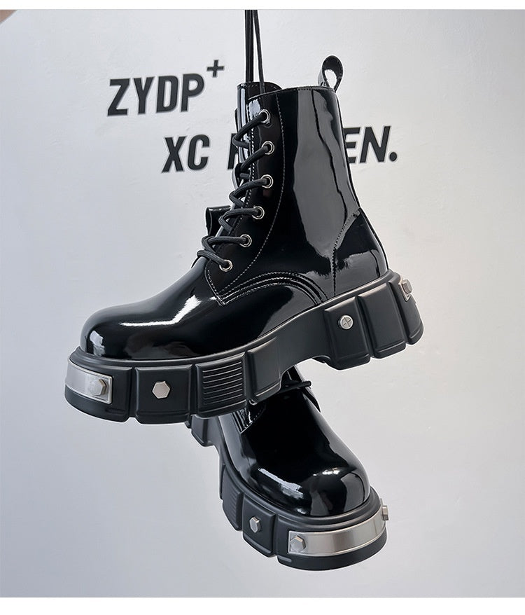 Men's Chunky Heel Platform Round Head Lace-up Martin Boots