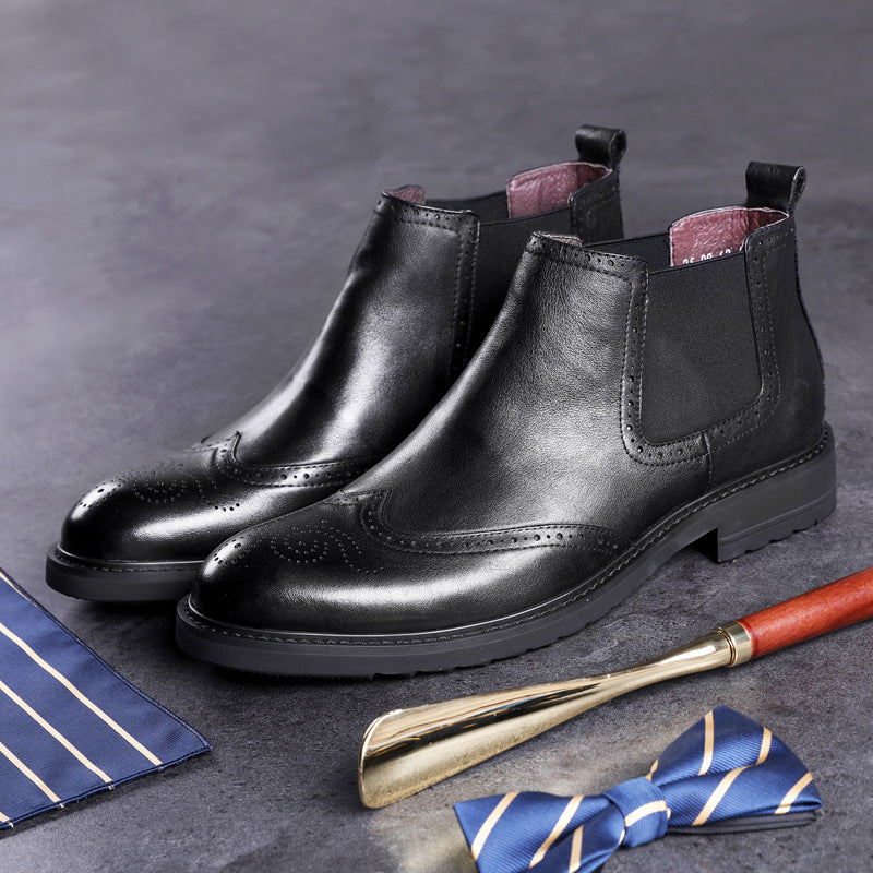 Autumn And Winter Leather Martin Boots Men's Block Carving