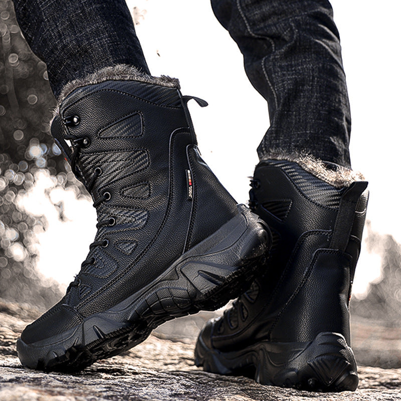 Snow  Cotton Boots Winter High-top Fleece-lined Warm Slugged Bottom Lace-up boots