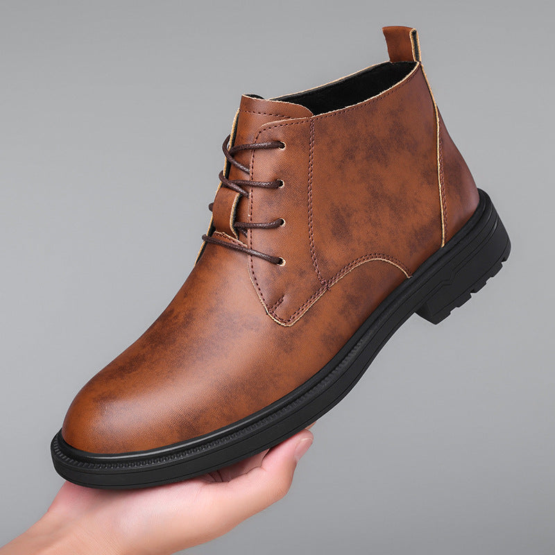 Retro Lace Up Denim Trendy Mid-length Warm Non-slip Men's Martin Boots