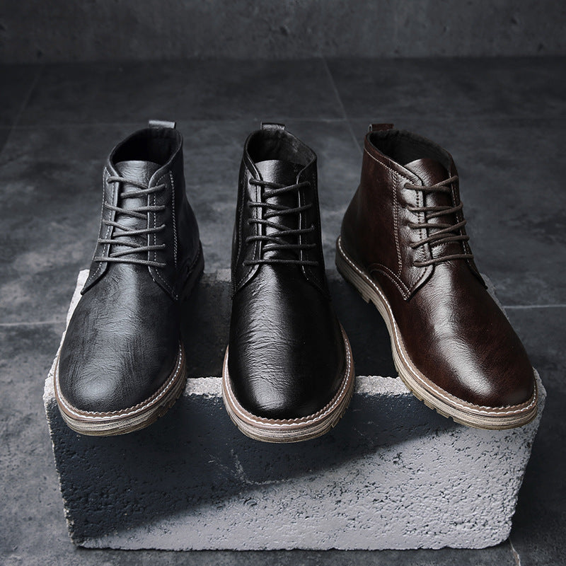 Spring And Autumn Men's High-top Lace-up Leather Martin Boots Outdoor