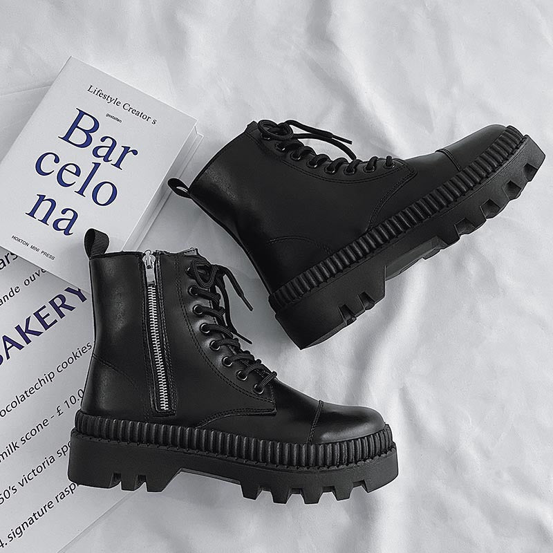 Fashionable And Simple Men's High-top Side Zipper Leather Boots