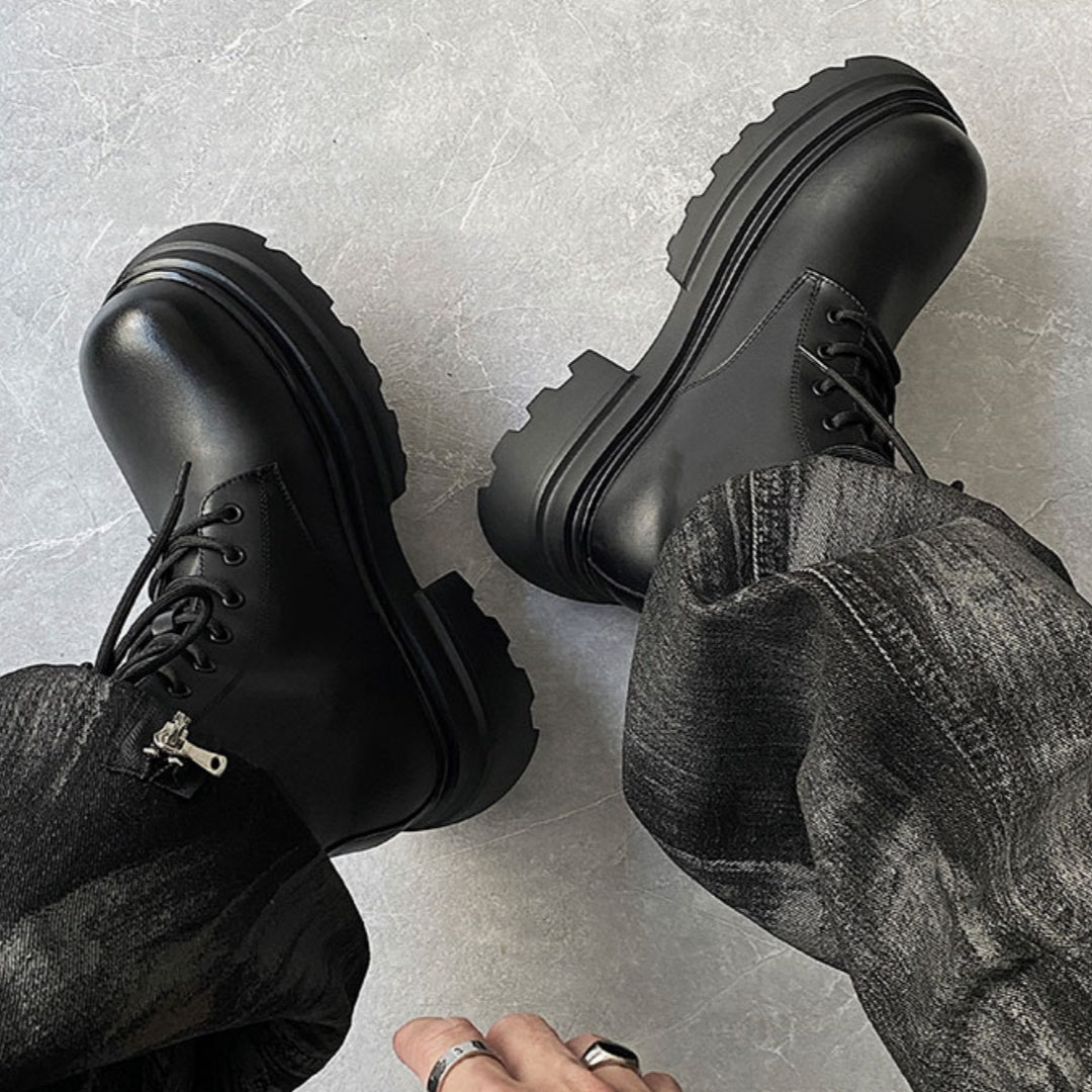 Autumn And Winter Leather Martin Boots High-top Leather Fleece-lined boots