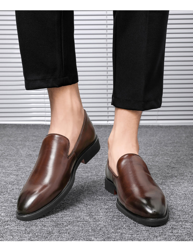Men's Leather Shoes Business Formal Wear Casual Pointed Leather Shoes Summer Breathable Invisible Elevated Loafers Hair Stylist