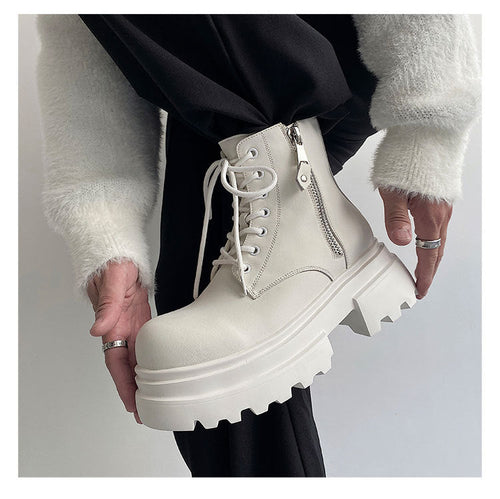Autumn And Winter Leather Martin Boots High-top Leather Fleece-lined boots