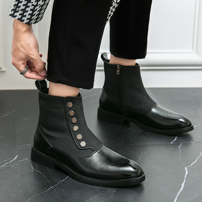 Stitching High Top Wild British Martin Casual Men's Leather Shoes