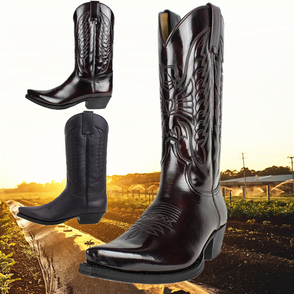 Men's And Women's Embroidered Pointed High Heel Western Cowboy Boot