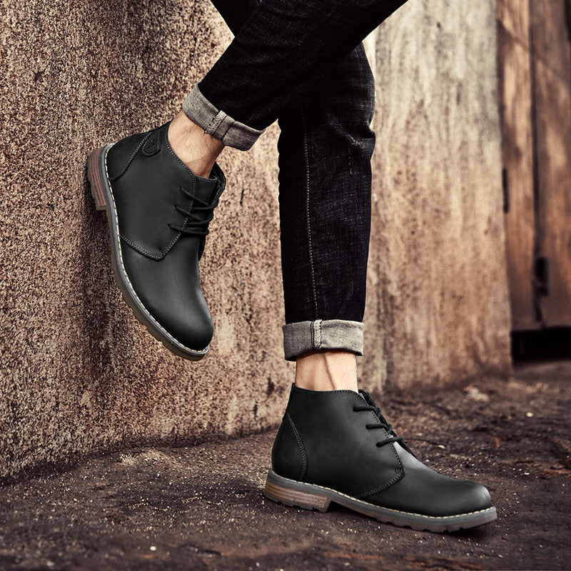 Leather Casual Mid-gang Crazy Horse Cowhide Round Head Doc Martens Boots